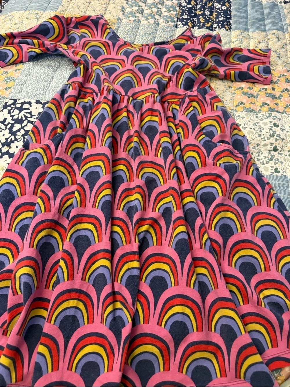 Hanna Andersson Girls Geometric Dress Pink & Blue Size 10